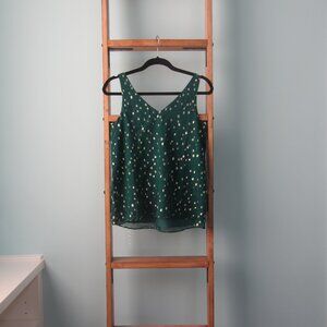 Lilly Pulitzer Florin Silk Tank Top in Spruce Green Gold Metallic Silk Clip XS